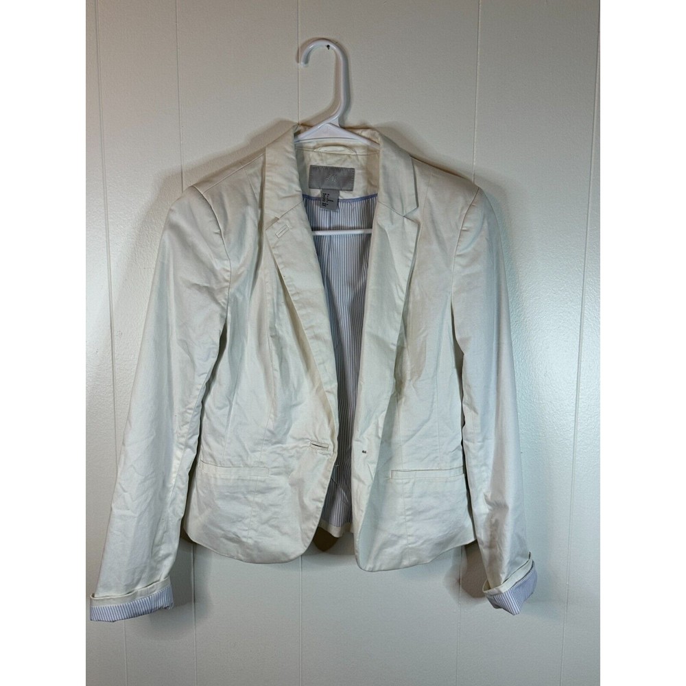 H&M White Blazer (1 Button) - Blue/white striped inner lining - Women's Size 6